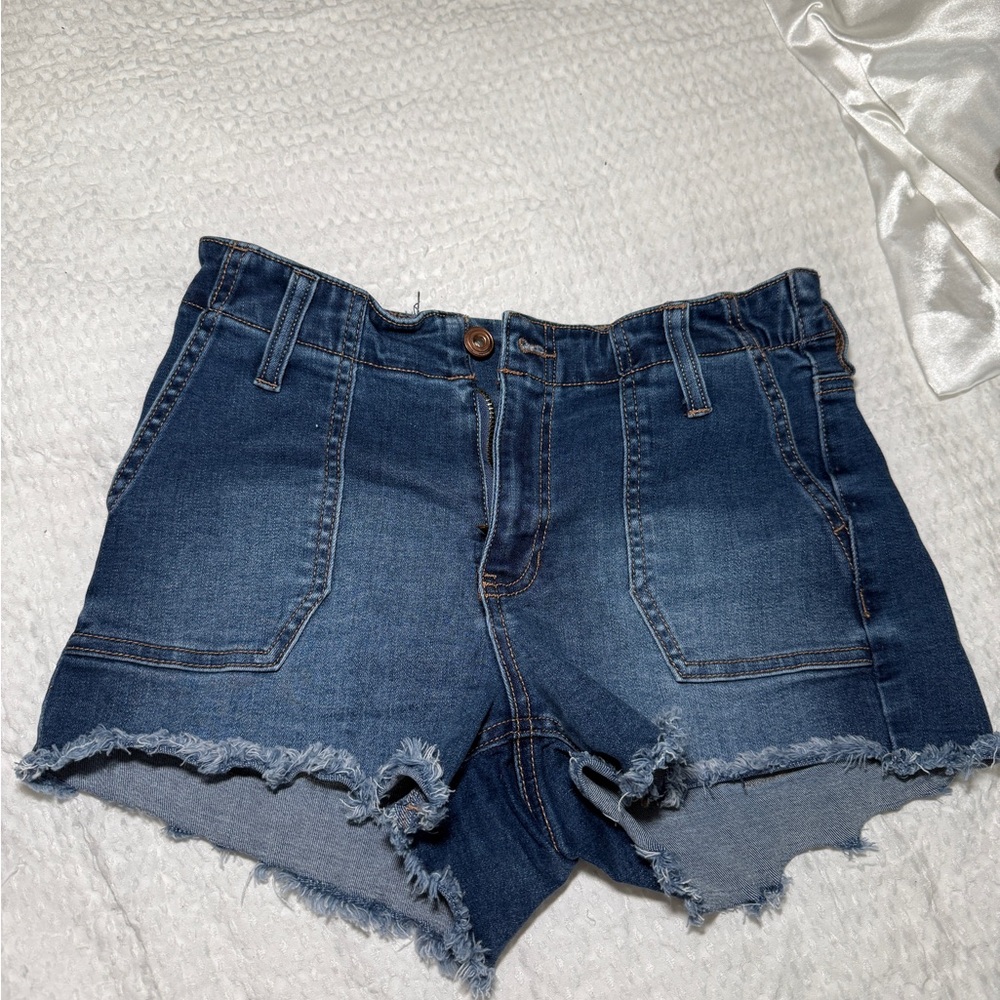 Kendall and Kylie Blue Frayed Jean Shorts